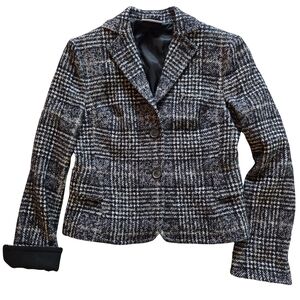 Akris Punto Salt & Pepper Taupe Window Tweed Short Fitted Jacket Cuffs EUC 6